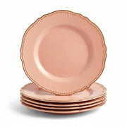 Glownary Heirloom Round Plastic Plates, 7.5 Inch, Blush Pink with Gold Rim, Disposable, BPA Free, 120 Count for Weddings and Events