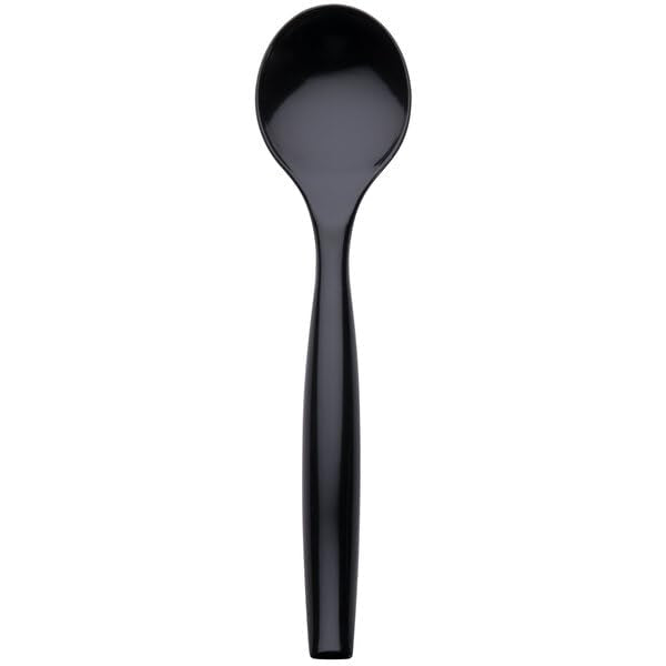 Glownary 10-Inch Black Plastic Disposable Serving Spoons, Sturdy Bowl Design, Smooth Handle, 6 Pack