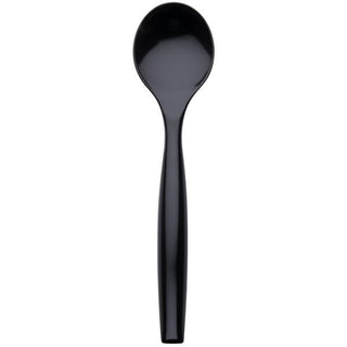 Glownary 10-Inch Black Plastic Disposable Serving Spoons, Sturdy Bowl Design, Smooth Handle, 6 Pack