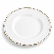 Glownary Heirloom 10 Inch Round Plastic Plates, White with Gold Vintage Rim, Disposable, BPA Free, 12 Count, for Events and Weddings