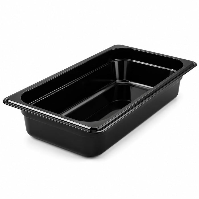Glownary 1/4 Size Black Polycarbonate Food Pan, 2.5 Inch Deep, NSF Listed, Stackable, Rectangle Shape, Dishwasher Safe, 10.25 x 6.38 Inches