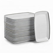 Glownary Coupe Dynasty Rectangular Plastic Platter, White with Silver Band, 12.75 x 8.25 Inch, 120 Count, BPA Free, for Events and Weddings