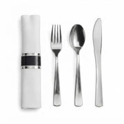 Glownary Silver White Plastic Dinnerware Set, 120 Settings with Plates, Flatware and Napkins, 6-10 Inch, Square, Disposable Party Wedding Tableware