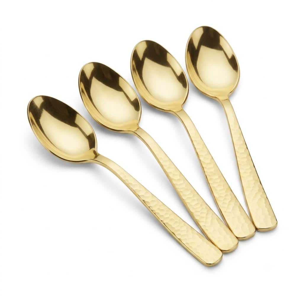 Glownary Hammered Gold Plastic Soup Spoons, Heavy Weight, 5 7/8 Inch, Metallic Finish, Disposable, 400 Count
