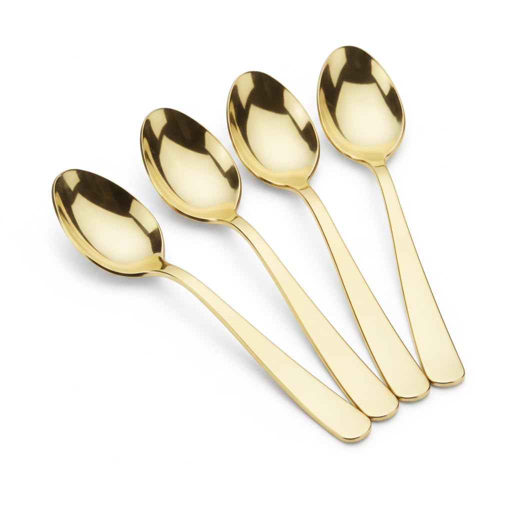 Glownary Classic Heavy Weight Gold Plastic Soup Spoons, 5 7/8 Inches, Disposable, 400 Count per Case
