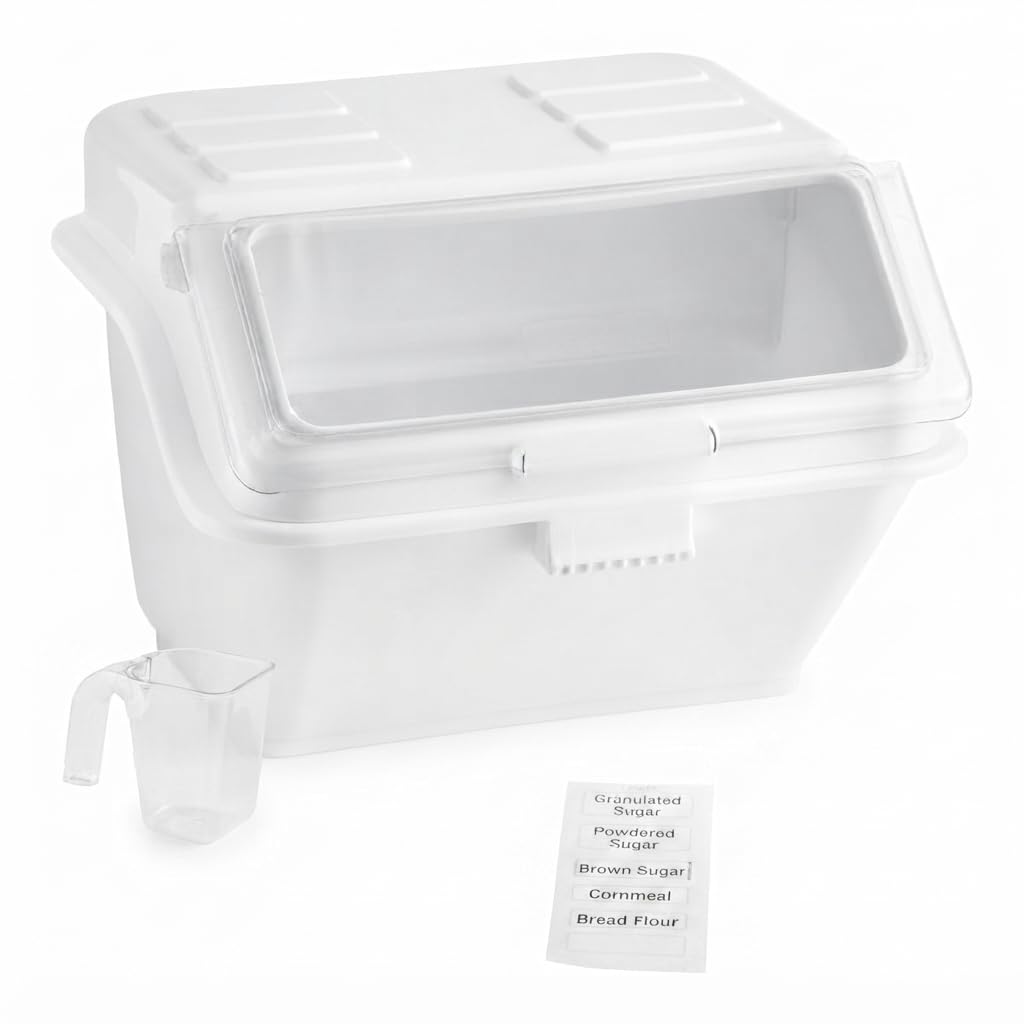 Glownary Commercial Ingredient Storage Bin, 12.6 Gallon, 200 Cup Capacity, with Flip Lid, Label Sheet, and Scoop