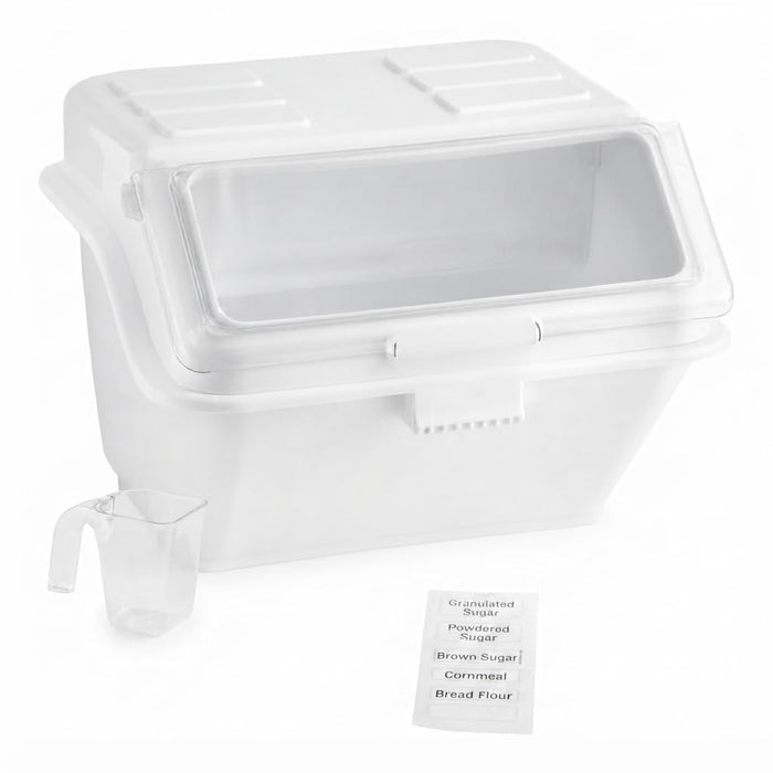 Glownary Commercial Ingredient Storage Bin, 12.6 Gallon, 200 Cup Capacity, with Flip Lid, Label Sheet, and Scoop