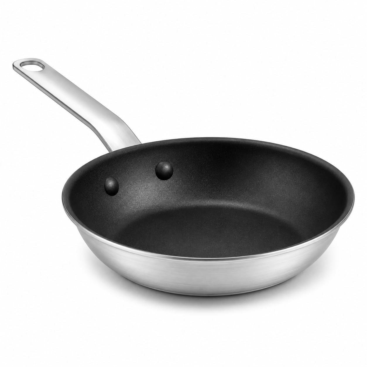 Glownary A3000 Series 8 Inch Aluminum Fry Pan with Non-Stick Eclipse Coating, Silver, Commercial Grade, Riveted Plated Handle, NSF Listed