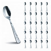 Glownary Hammered Silver Plastic Spoons, 6.75 Inch Heavy Weight, Disposable Metallic Flatware for Weddings and Events, 50 Pack