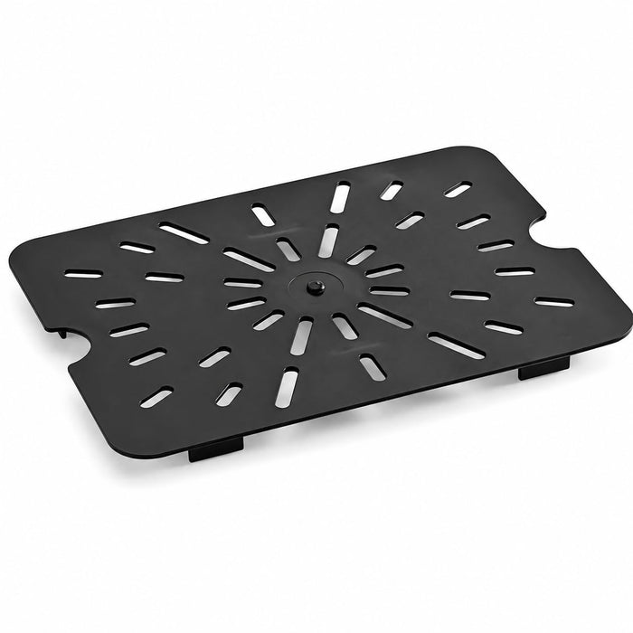 [6 Pack] 1/2 Size Black Polycarbonate Drain Tray, 10 x 7.625 Inches, Rectangle Shape, NSF Listed, Dishwasher Safe, Temperature Range -40F to 212F, Food Pan Accessory