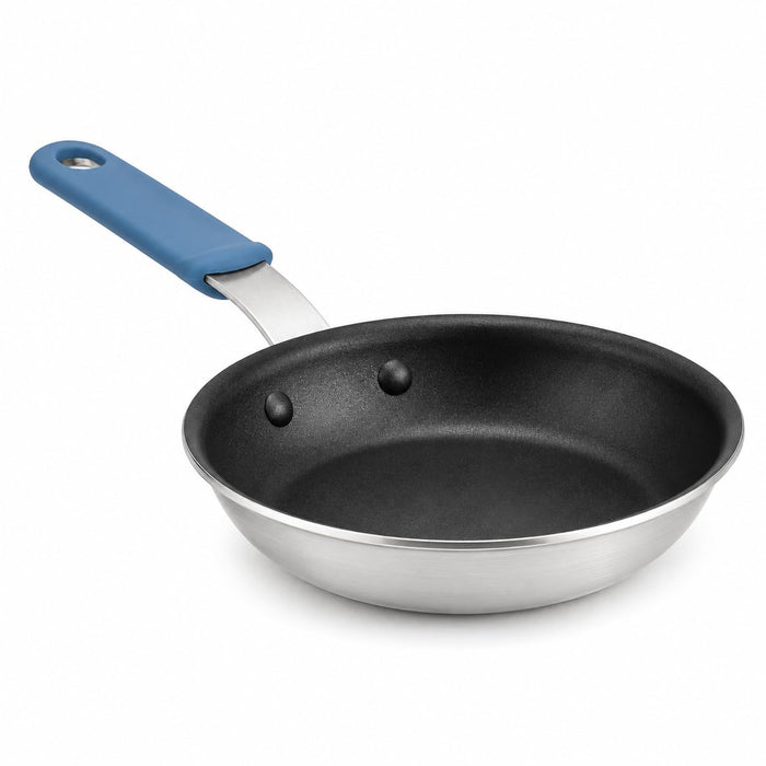 Glownary A3000 Series 7-Inch Aluminum Fry Pan with Eclipse Non-Stick Coating, Silver, Commercial Grade, Silicone Grip Handle, NSF Listed, 13.7x7.5 Inches
