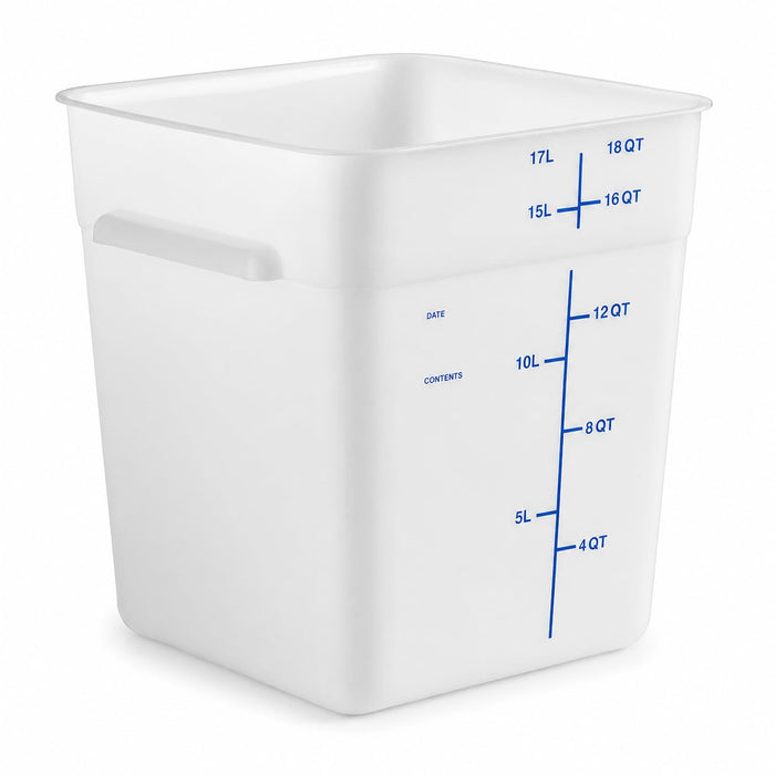 Glownary 18 Qt Square Food Storage Container, White Polyethylene, NSF Listed, BPA Free, Measurement Guides, 11.1x11.1x12.6 Inches