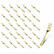 Glownary Skyline Gold Heavy Weight Plastic Fork, 7 Inch, 25 Pack, Elegant Metallic Design for Parties, Weddings, Catered Events