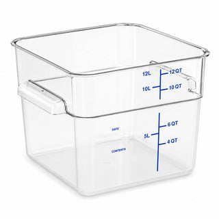 Glownary 12 Qt Square Polycarbonate Food Storage Container, Clear with Blue Graduations, Commercial Grade, NSF Listed, Made in USA, 11.1x11.1x8.2 Inches