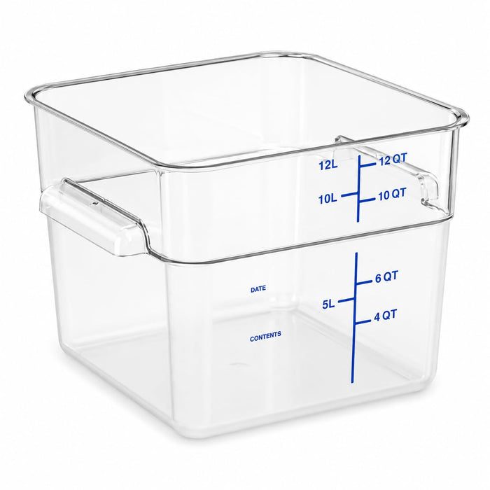 Glownary 12 Qt Square Polycarbonate Food Storage Container, Clear with Blue Graduations, Commercial Grade, NSF Listed, Made in USA, 11.1x11.1x8.2 Inches