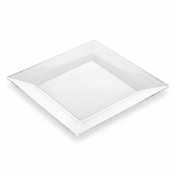 Glownary Square Clear Plastic Plates, 10 Inch, Polystyrene, Wide Rim, BPA Free, Disposable, for Events and Weddings, 10 Count