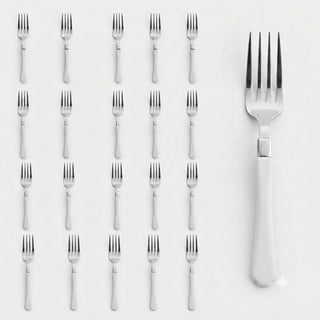 Glownary Empire Heavy Weight Plastic Fork, 7 Inch, White Handle, Silver Appearance, 20 Pack