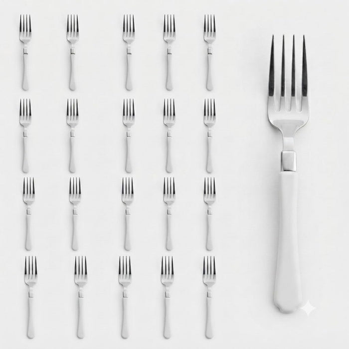 Glownary Empire Heavy Weight Plastic Fork, 7 Inch, White Handle, Silver Appearance, 20 Pack