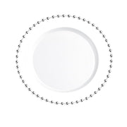 Glownary 9 Inch White Plastic Plate with Silver Beaded Rim, Round Disposable Salad Plate, Elegant Wedding and Party Dinnerware, BPA Free, 120 Count