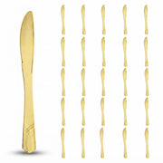 Glownary Skyline Gold Heavy Weight Plastic Knife, 7.5 Inches, Elegant Design, Disposable Flatware for Parties, Banquets, Catering, 25 Pack