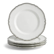 Glownary Heirloom White Round Plastic Plates with Silver Rim, 9 Inch, BPA Free, Disposable, 120 Count, for Weddings and Events