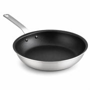 Glownary A3000 Series 12-Inch Aluminum Fry Pan with Eclipse Non-Stick Coating, Silver, Commercial Grade, Riveted Plated Handle, NSF Listed
