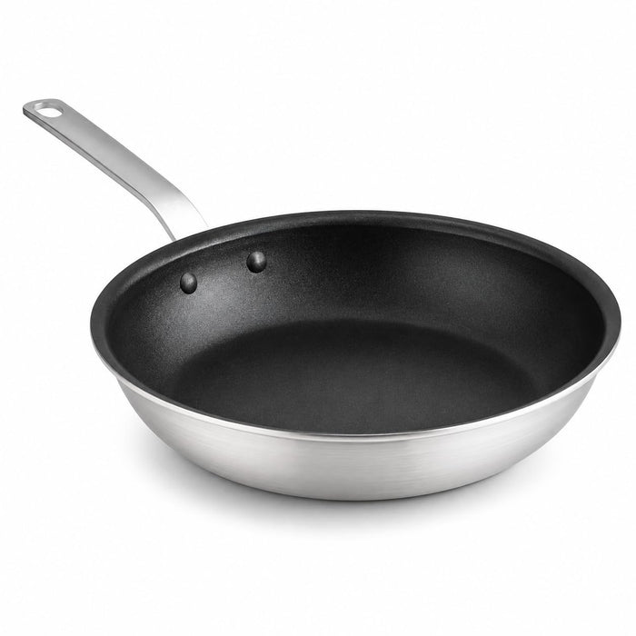 Glownary A3000 Series 12-Inch Aluminum Fry Pan with Eclipse Non-Stick Coating, Silver, Commercial Grade, Riveted Plated Handle, NSF Listed