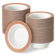 Glownary White Plastic Bowl with Rose Gold Lattice Design, 12 oz Capacity, 7.25 Inch Diameter, BPA Free, Disposable, 150 Count