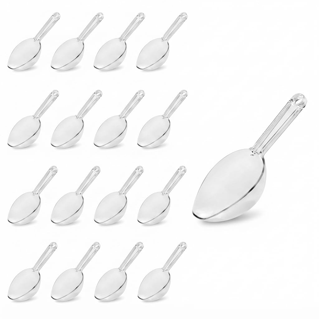 Glownary Clear Plastic Disposable Utility Scoop, 6 oz Capacity, 72 Count, 6.5 Inch Length, Rounded Style, for Ice, Candy and Popcorn
