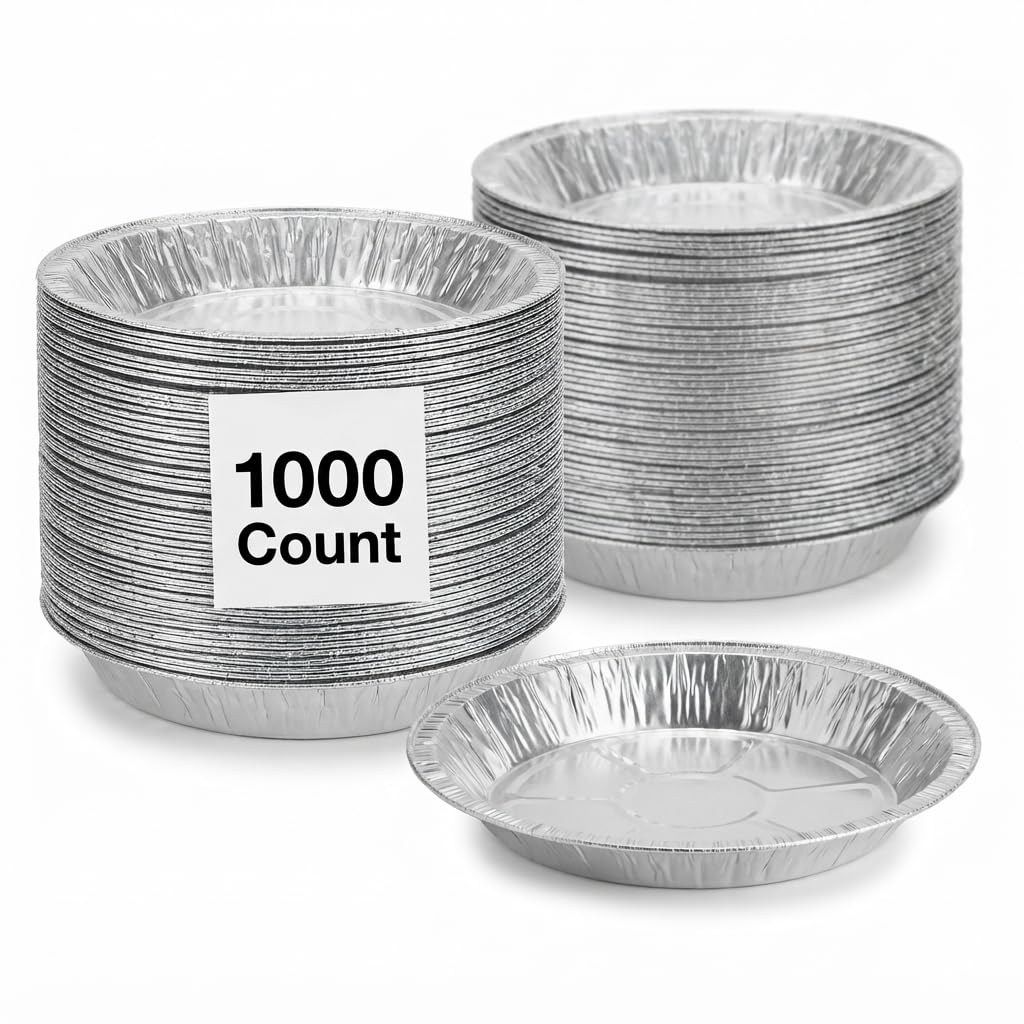 Glownary 9 Inch x 1 Inch Medium Depth Aluminum Foil Pie Pan, Silver, Round, Standard Duty, Freezer and Oven Safe, 1000 per Case