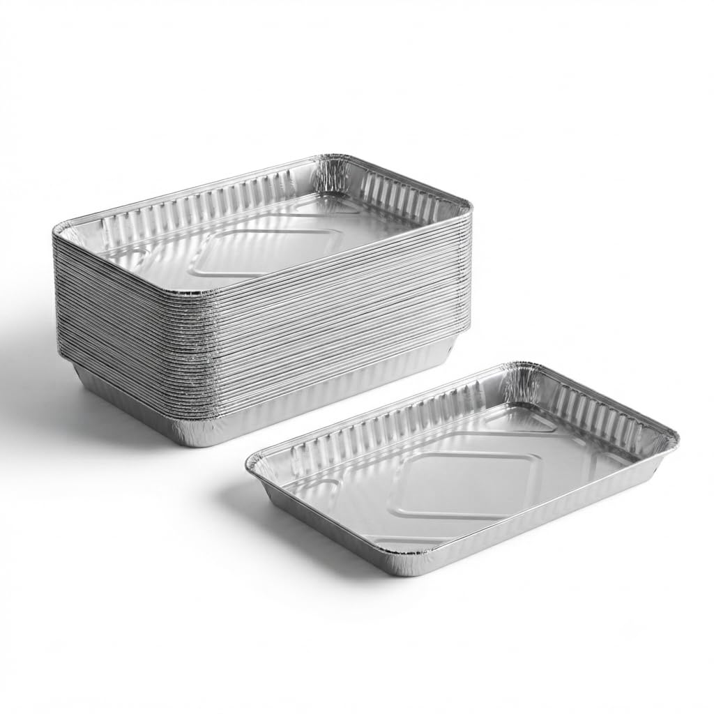 Glownary Aluminum Foil Quarter Sheet Cake Pan, Silver, 12.75 x 8.875 x 1.25 Inches, Rectangle, Standard Duty, Disposable, 100 per Case