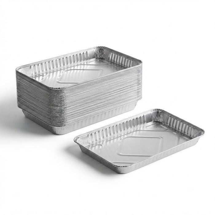 Glownary Aluminum Foil Quarter Sheet Cake Pan, Silver, 12.75 x 8.875 x 1.25 Inches, Rectangle, Standard Duty, Disposable, 100 per Case