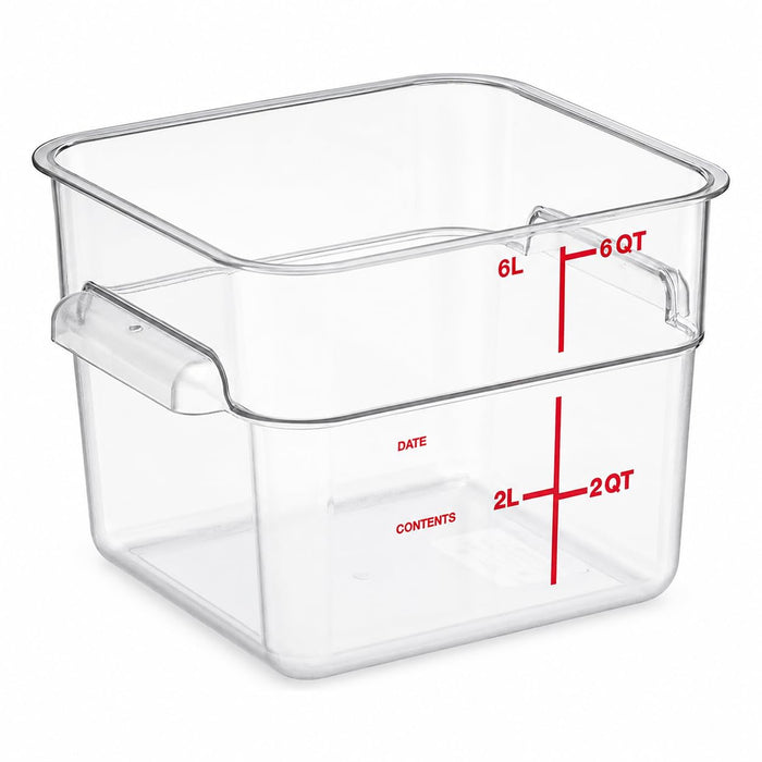 Glownary 6 Qt Square Polycarbonate Food Storage Container, Clear with Red Graduations, Commercial Grade, NSF Listed, Stackable, 8.75x8.75x7.31 Inches, Made in USA