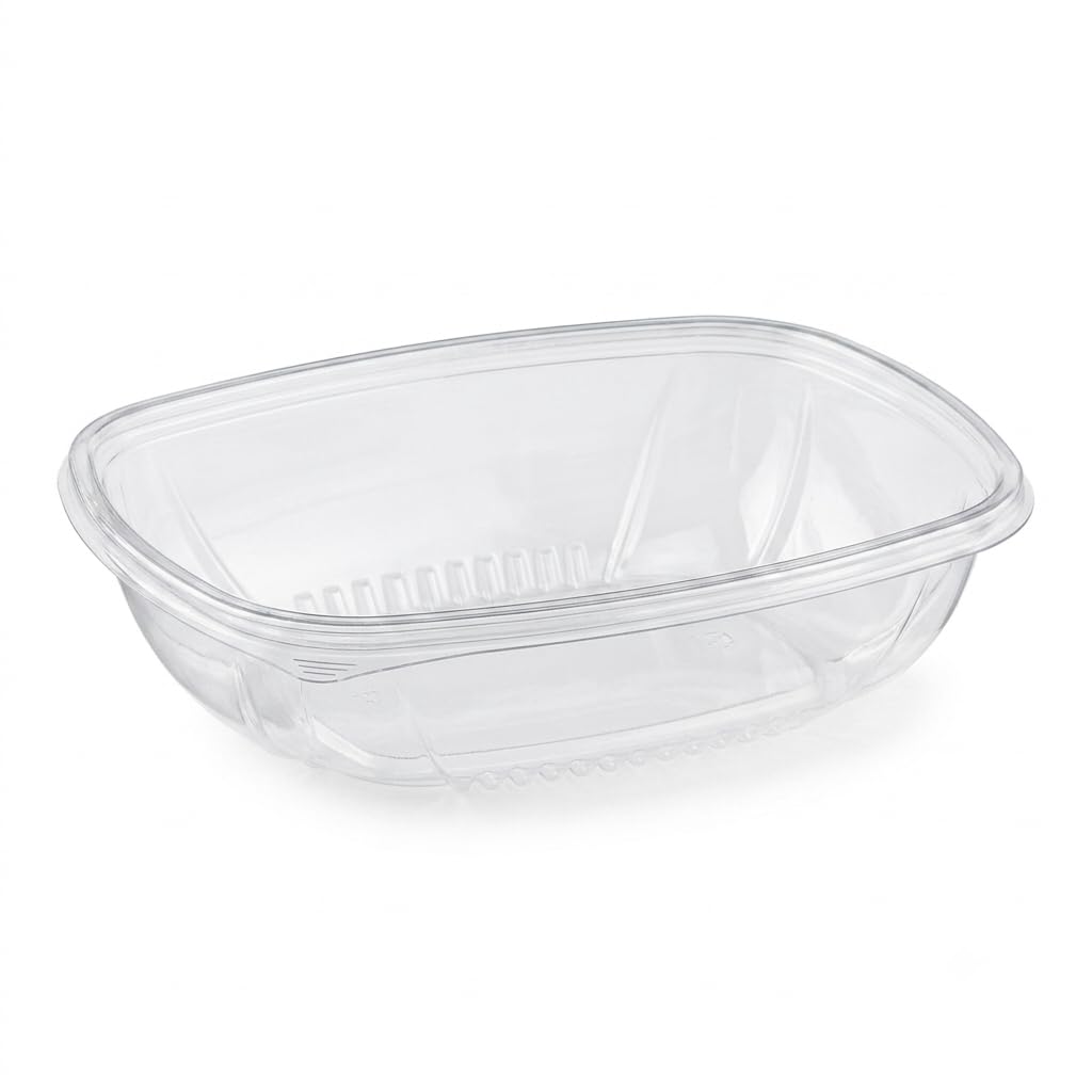 Glownary Square Serving Bowl, 48 oz Clear PET Plastic, 9x9x2.25 Inches, Stackable, BPA Free, Cold Food Use, 150 per Case