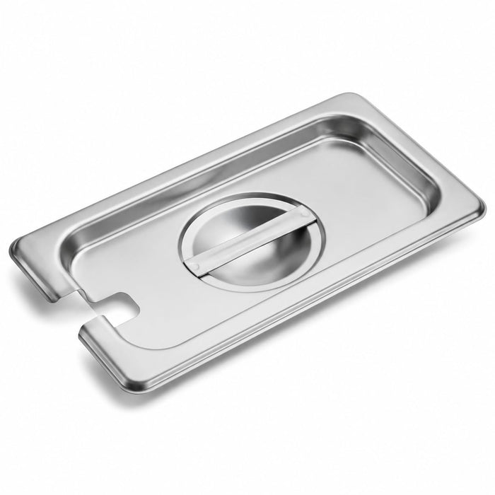 1/9 Size Stainless Steel Steam Table Pan Cover, Slotted, Silver, 7x4.5x0.75 Inches, Rectangle with Handle, Made in USA