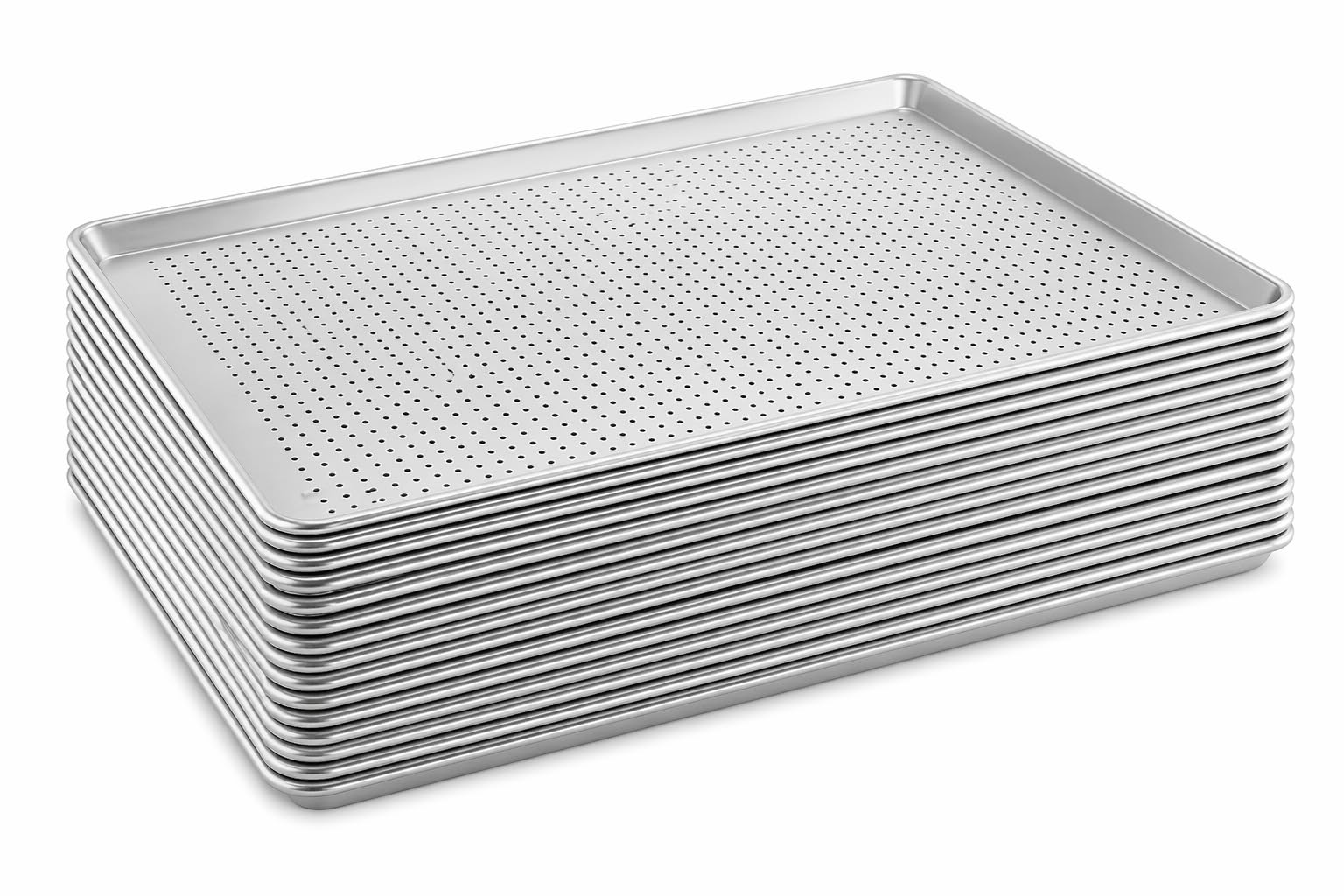 19-Gauge Full Size Aluminum Perforated Sheet Pan, Silver, Wire Rim, 18 x 26 Inch, Stackable, Oven Safe, 12 per Case