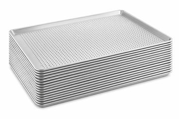 19-Gauge Full Size Aluminum Perforated Sheet Pan, Silver, Wire Rim, 18 x 26 Inch, Stackable, Oven Safe, 12 per Case