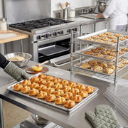 19-Gauge Full Size Aluminum Perforated Sheet Pan, Silver, Wire Rim, 18 x 26 Inch, Stackable, Oven Safe, 12 per Case view 3