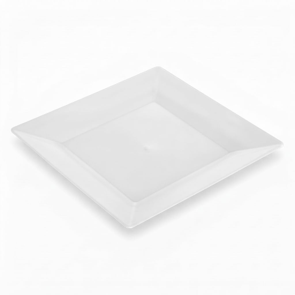 Glownary Square Plastic Dinner Plate, 10 Inch, White, BPA Free, Wide Rim, for Events and Weddings, 10 Count Sample Pack