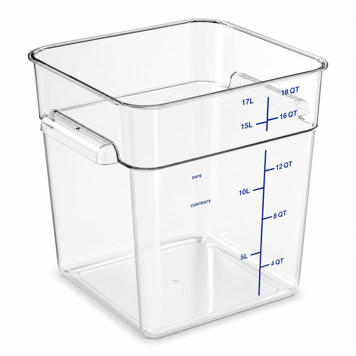 Glownary 18 Qt. Square Polycarbonate Food Storage Container, Clear with Blue Graduations, NSF Listed, Made in USA, 11.1x11.1x12.6 Inches