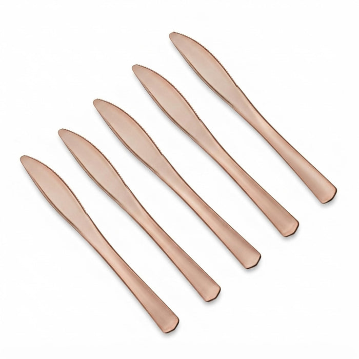 Glownary Classic Heavy Weight Plastic Knife, Rose Gold, 7 3/4 Inches, Disposable Flatware for Weddings and Events, 400 per Case