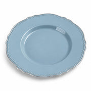 Glownary Heirloom 10-Inch Steel Blue Round Plastic Plates with Silver Vintage Rim, BPA Free, Disposable Dinner Plates for Wedding and Events, 12 Count