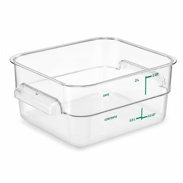Glownary 2 Qt Square Polycarbonate Food Storage Container with Green Graduations, Clear, Commercial Grade, NSF Listed, Freezer Safe, 7.1x7.1x3.8 Inches