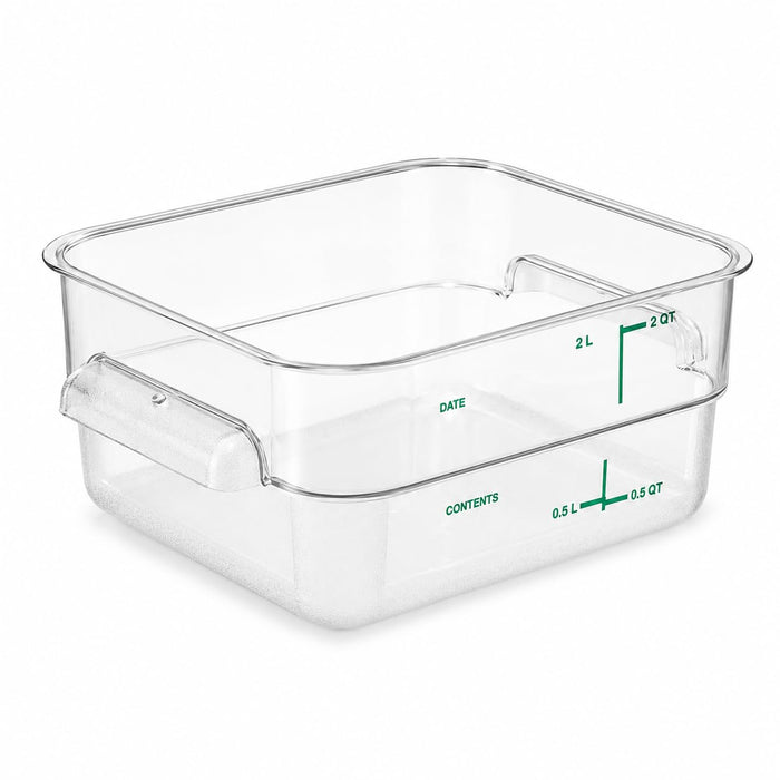 Glownary 2 Qt Square Polycarbonate Food Storage Container with Green Graduations, Clear, Commercial Grade, NSF Listed, Freezer Safe, 7.1x7.1x3.8 Inches