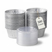 4 oz Round Aluminum Foil Ramekin Cups with Plastic Lids, Stackable Disposable Containers for Sauces and Desserts, 500 Count