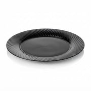 Glownary Wave 10 Inch Black Plastic Dinner Plate, Round Polystyrene, Scalloped Edge, BPA Free, for Events and Weddings, 18 Count