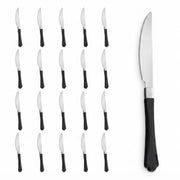 Glownary Empire Heavy Weight Plastic Knife, 7.5 Inch, Black Handle, Silver Finish, 20 Pack, Disposable Cutlery for Parties and Events