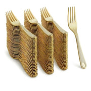 Glownary Heavy Weight Gold Plastic Forks, 7.25 Inch, Metallic Finish, Disposable Flatware for Weddings and Catering, 400 Count