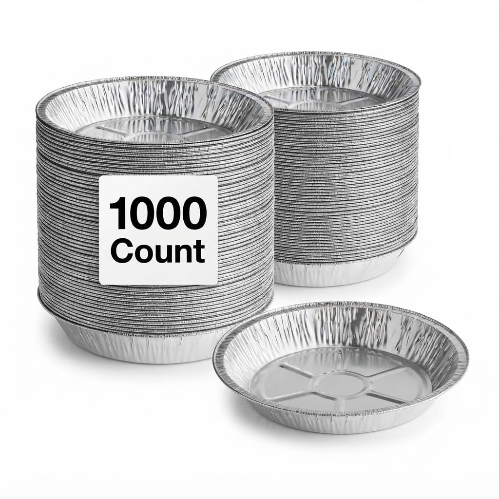 Glownary Disposable Aluminum Foil Pie Pans, 9 Inch x 1.25 Inch Extra Deep, Silver, Round with Curl Rim, 500 Count Case