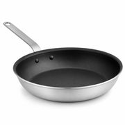 Glownary A3000 Series 12-Inch Aluminum Fry Pan with QuanTanium Non-Stick Coating, Silver, Plated Handle, Commercial Grade, Impact-Resistant, 20.19x12.63x3.25 Inches